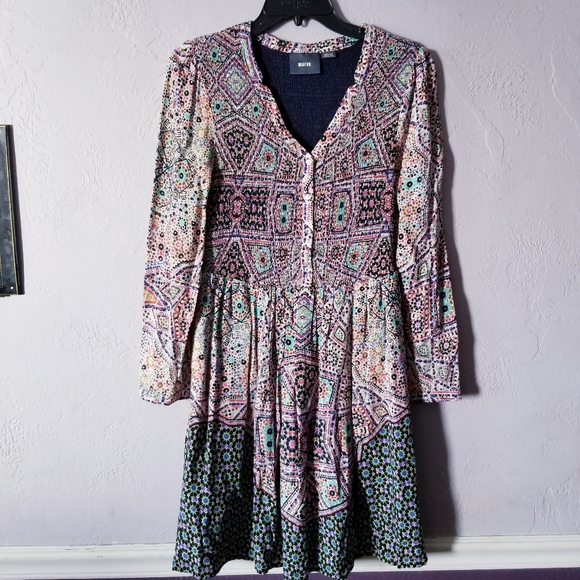 Maeve women’s dress Medium tiled amethyst colorful pattern mini Anthropologie - Picture 3 of 7